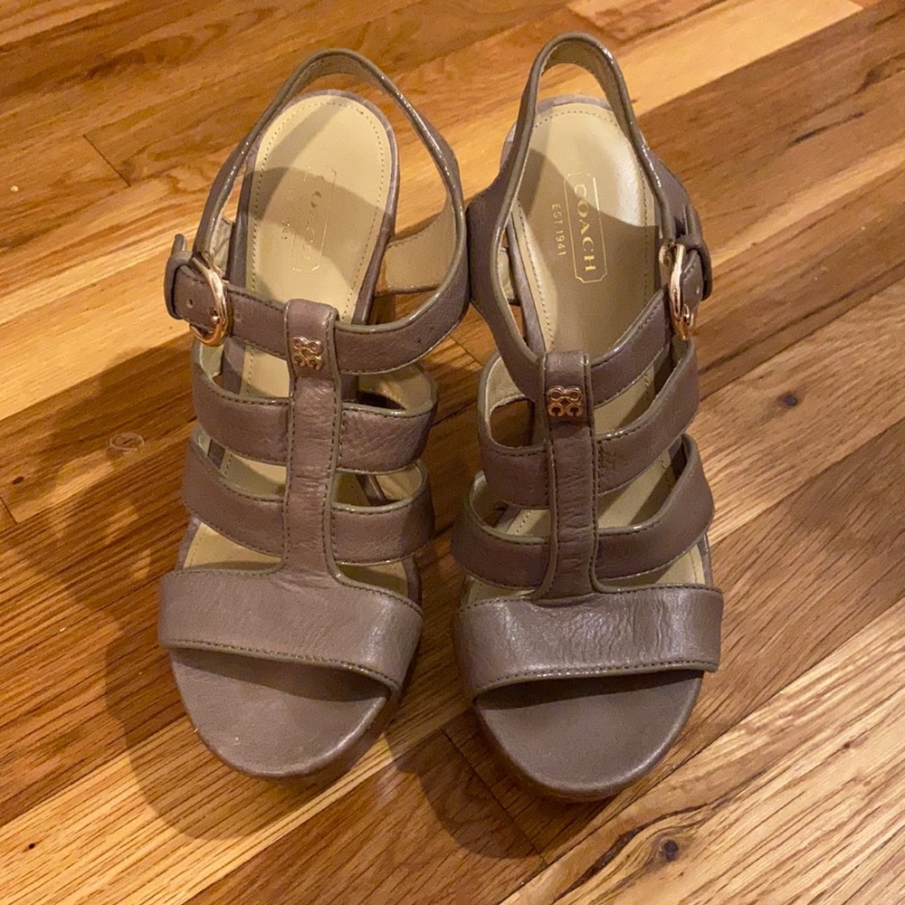 Coach Taupe 5 inch Chunky Heel Sandals